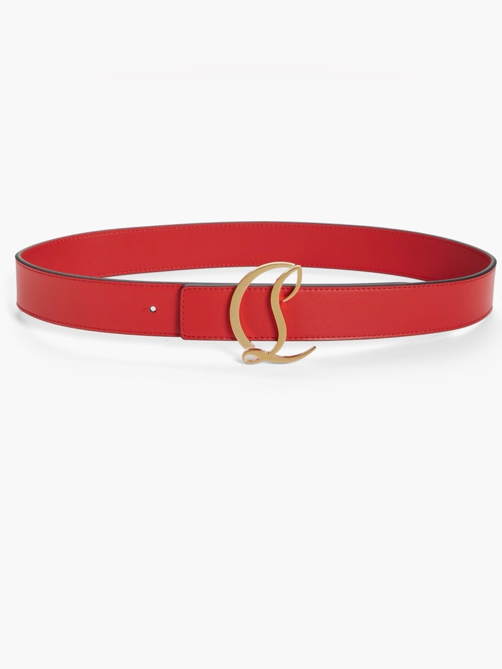 CL Louboutin NEW size 75 Red Leather Belt with Gold Script Buckle